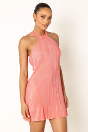 DRESSES @Melody Plisse Halter Mini Dress - Coral