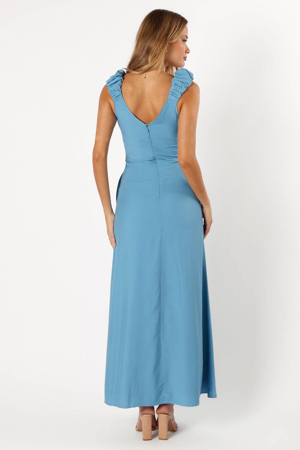 DRESSES @Michael Ruched Strap Maxi Dress - Blue