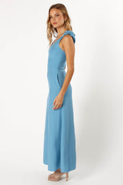 DRESSES @Michael Ruched Strap Maxi Dress - Blue