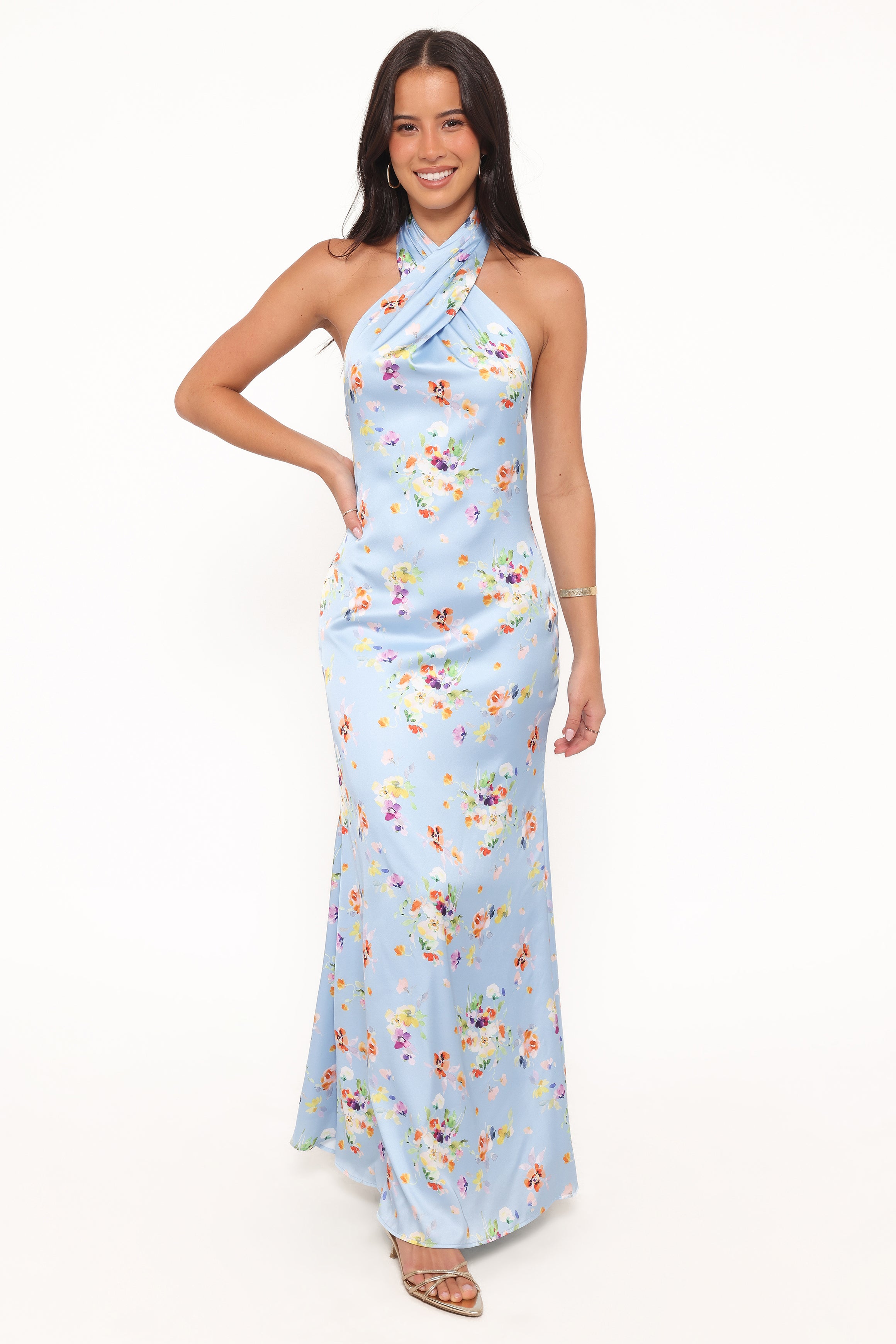 DRESSES Mila Halterneck Maxi Dress - Cornflower Blue Floral