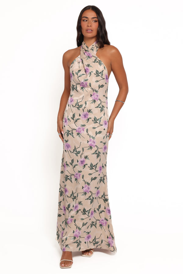DRESSES Mila Halterneck Maxi Dress - Purple Floral