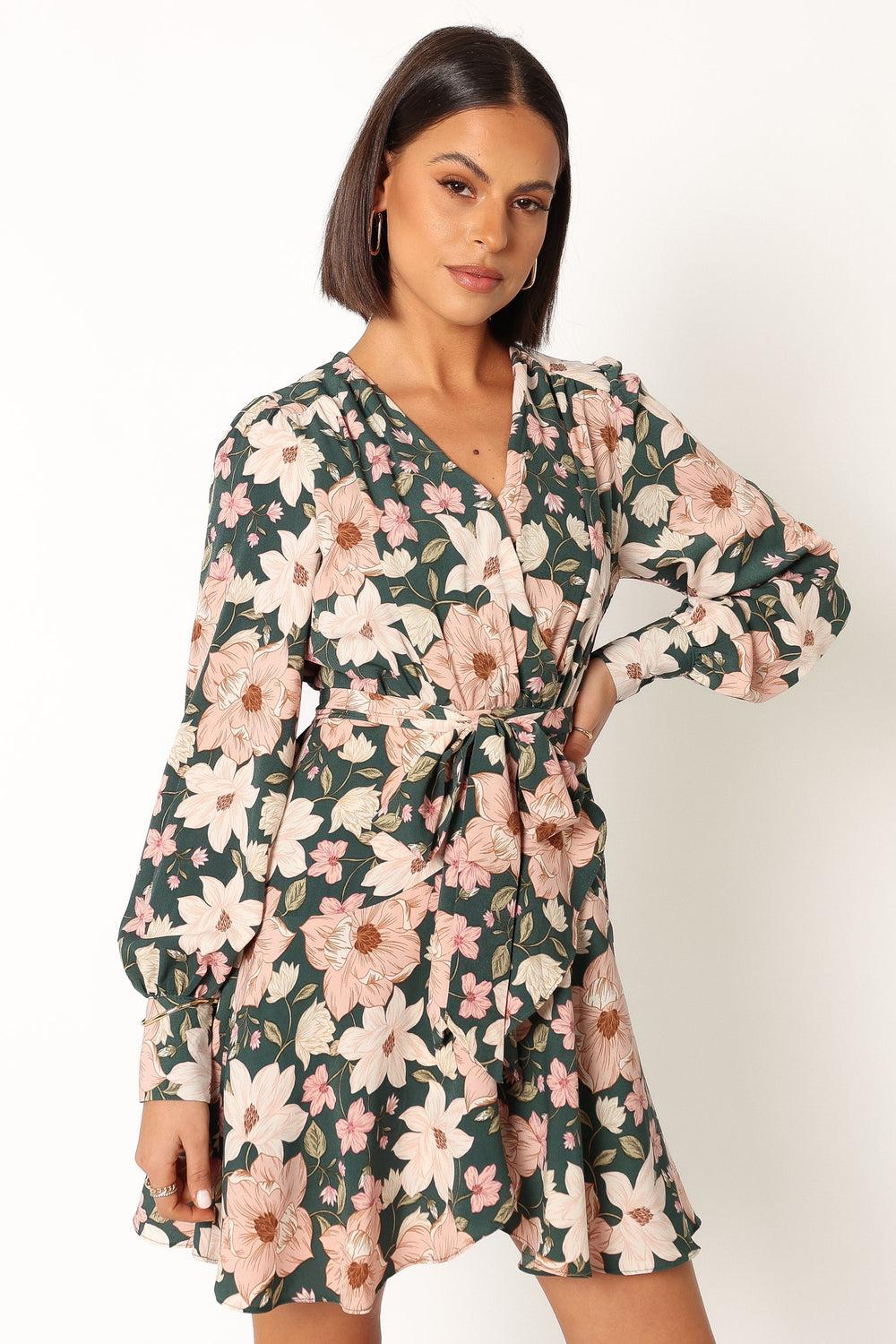 Mila Long Sleeve Wrap Mini Dress - Floral - Petal & Pup