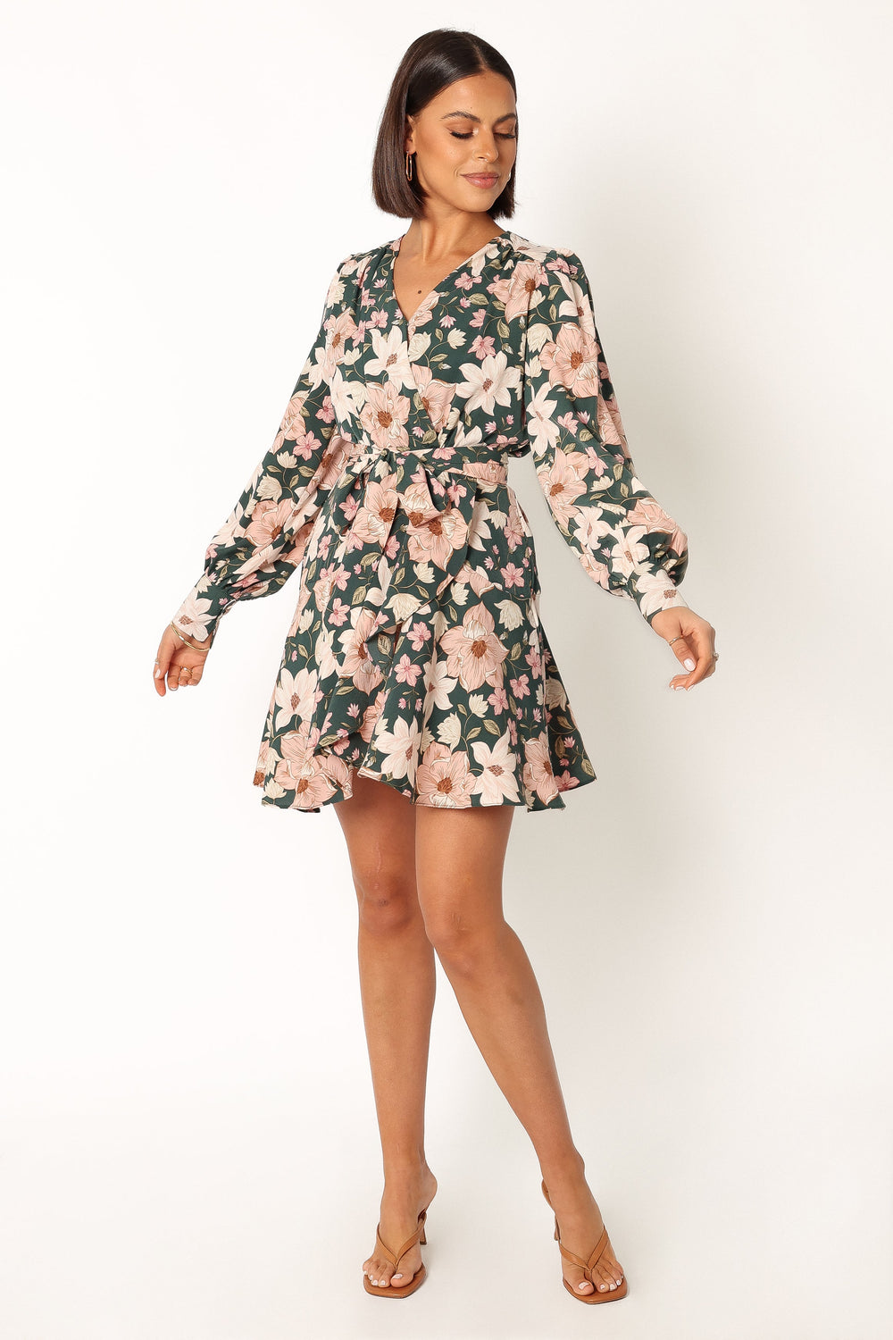 DRESSES @Mila Longsleeve Wrap Mini Dress - Floral