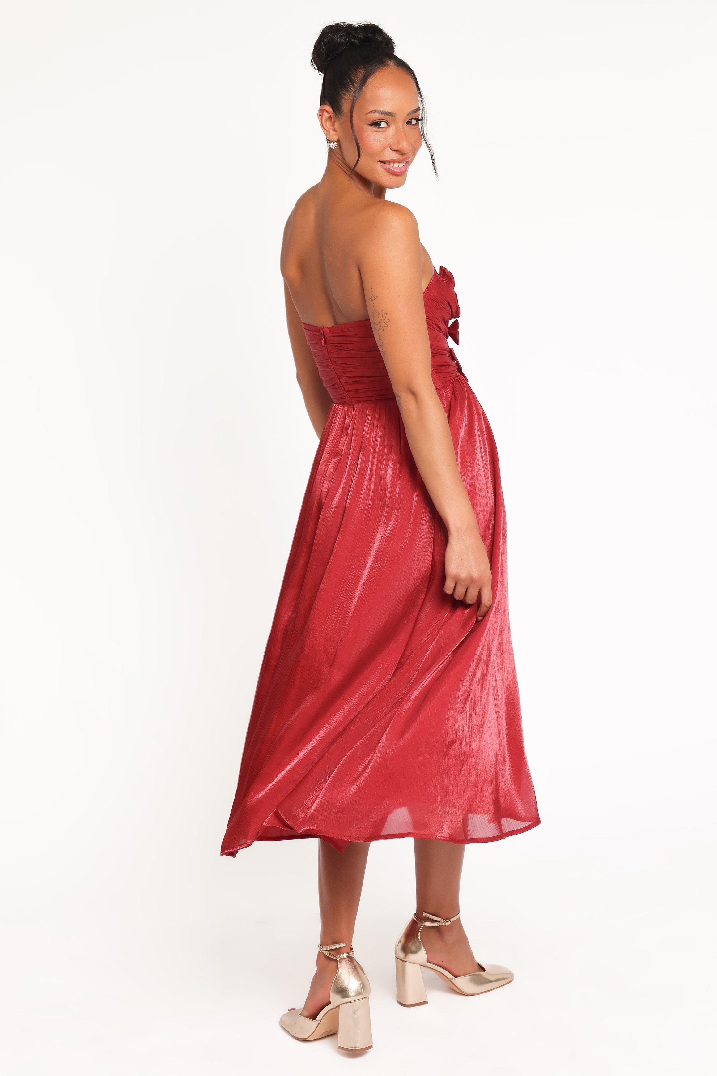 DRESSES Mila Strapless Midi Dress - Red