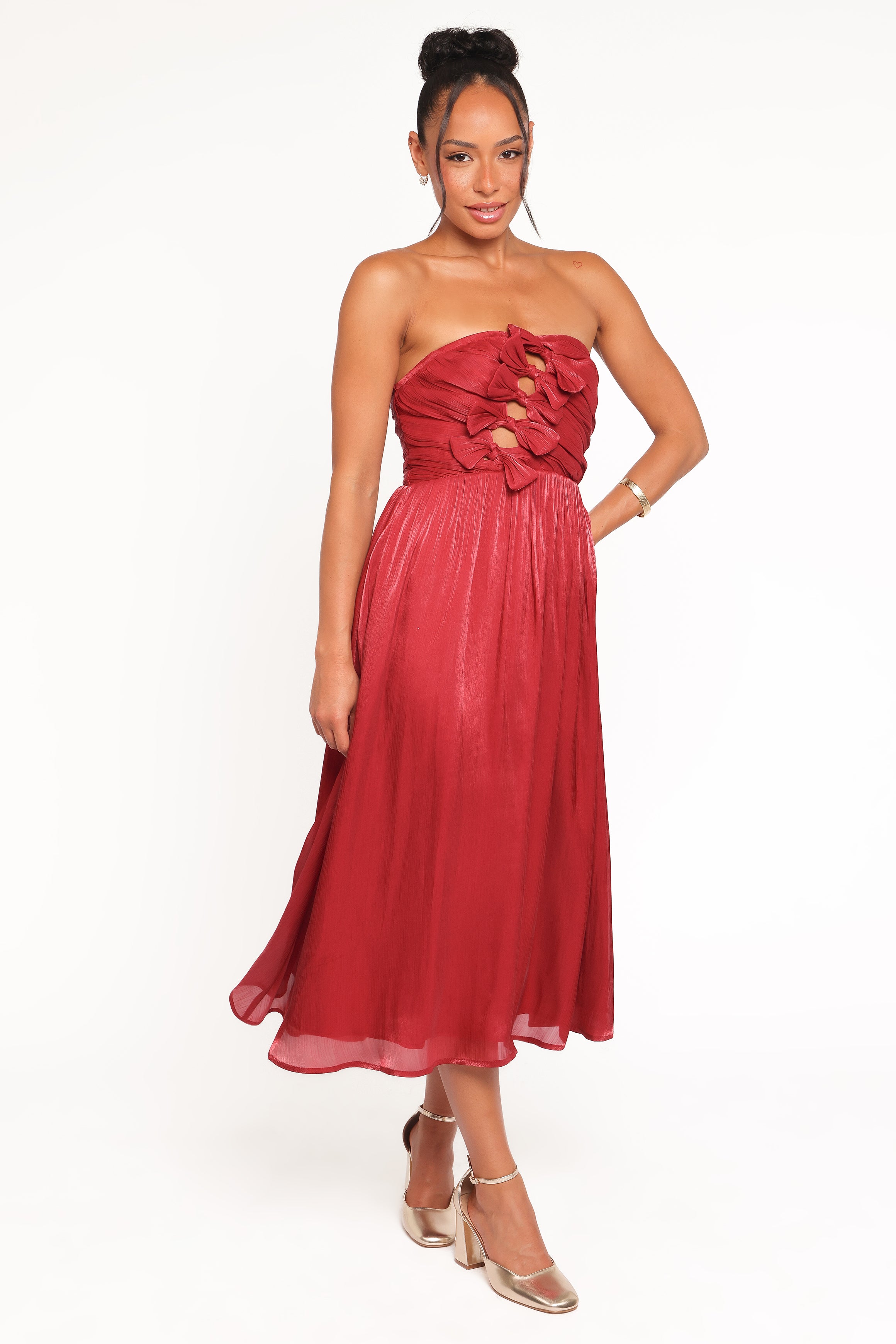 DRESSES Mila Strapless Midi Dress - Red