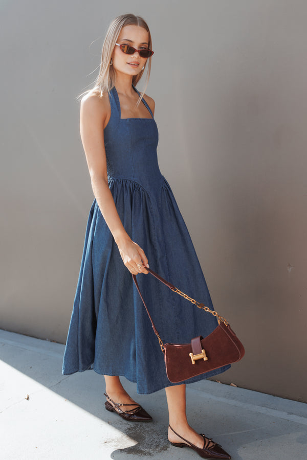 DRESSES Milford Halterneck Midi Dress - Dark Denim