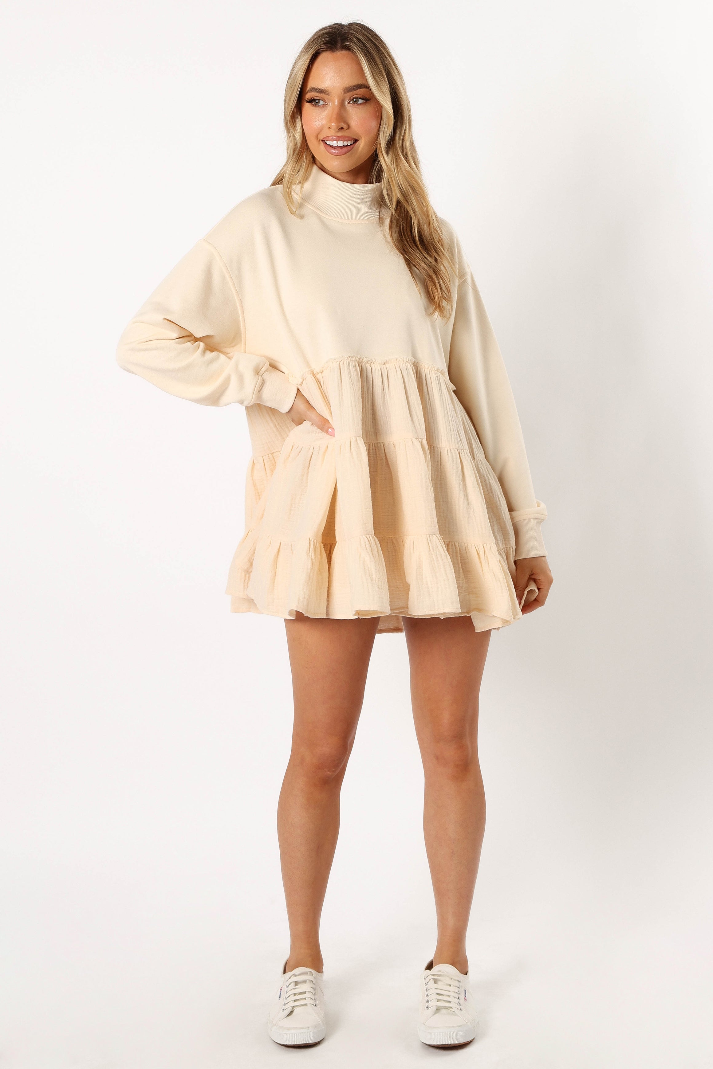 DRESSES @Minia Longsleeve Mini Dress - Cream