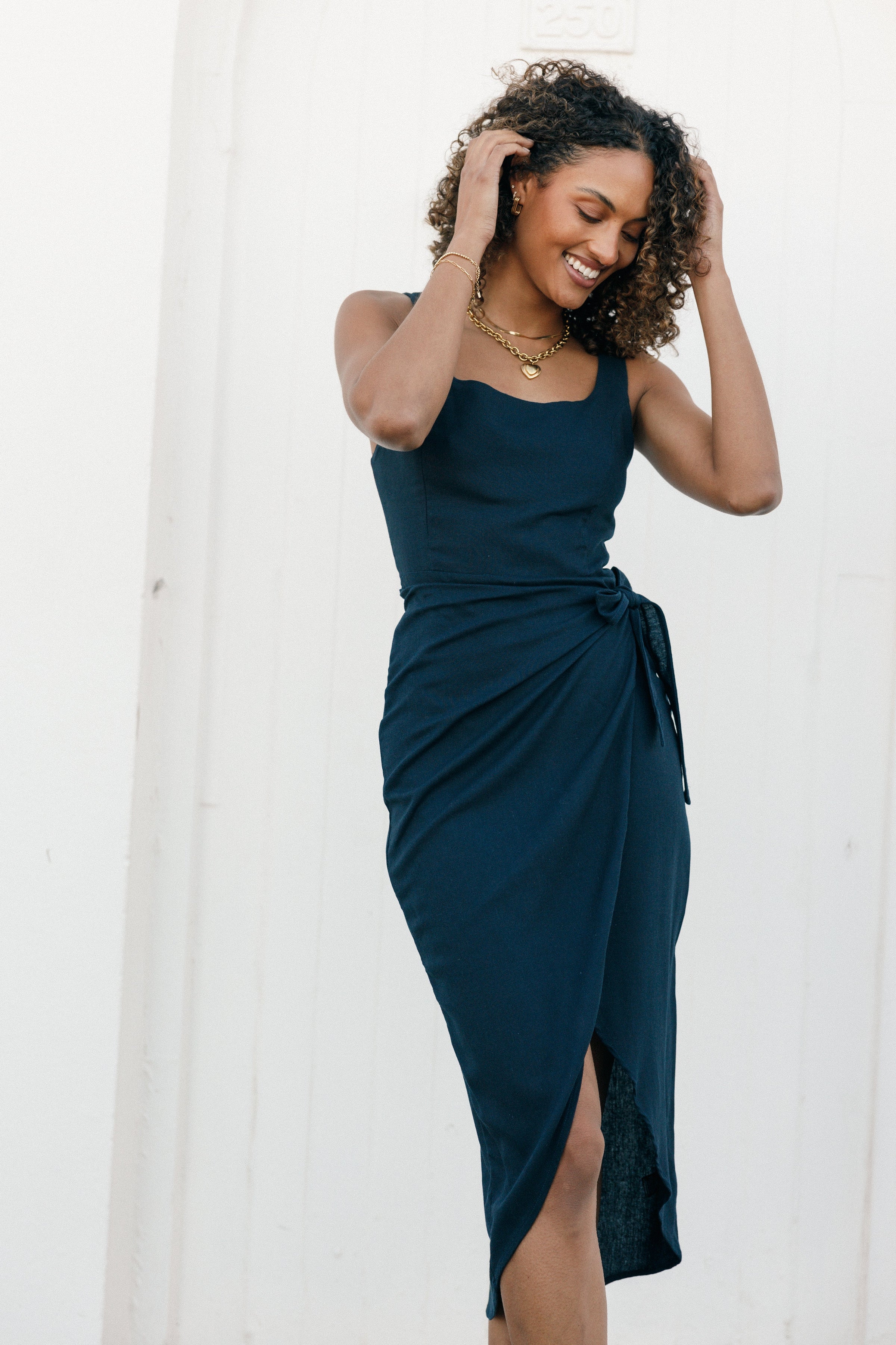 DRESSES Misty Wrap Midi Dress - Navy