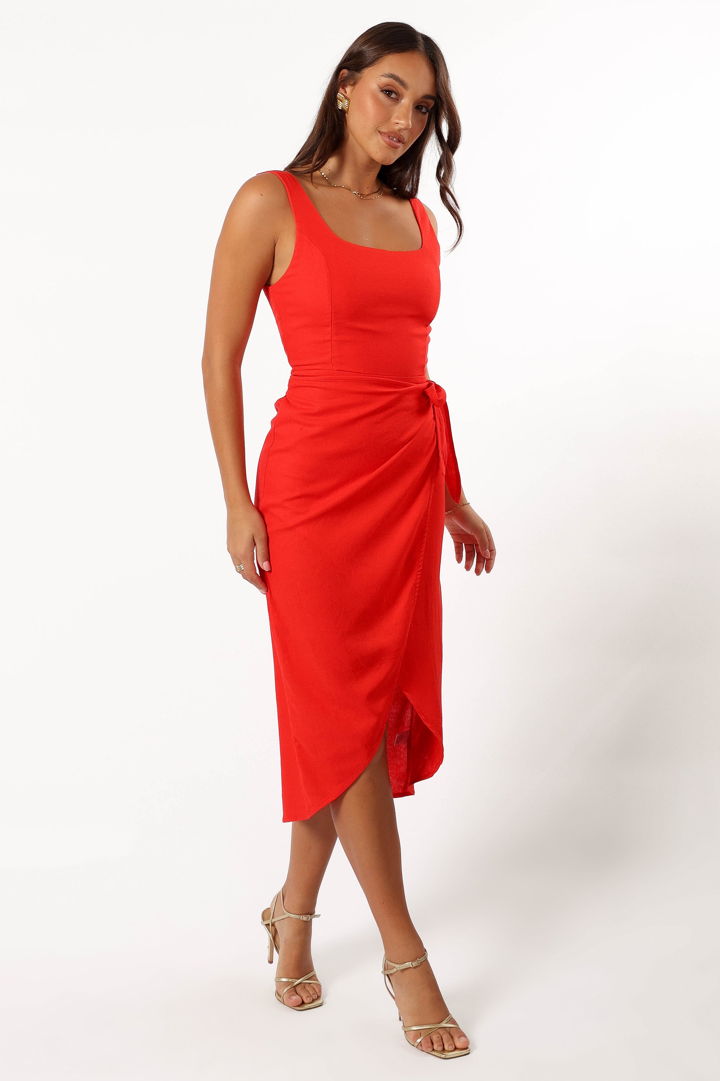 DRESSES @Misty Wrap Midi Dress - Red Rogue