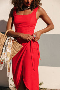 DRESSES Misty Wrap Midi Dress - Red Rogue