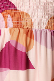 DRESSES @Mollie Puff Sleeve Midi Dress - Pink Swirl