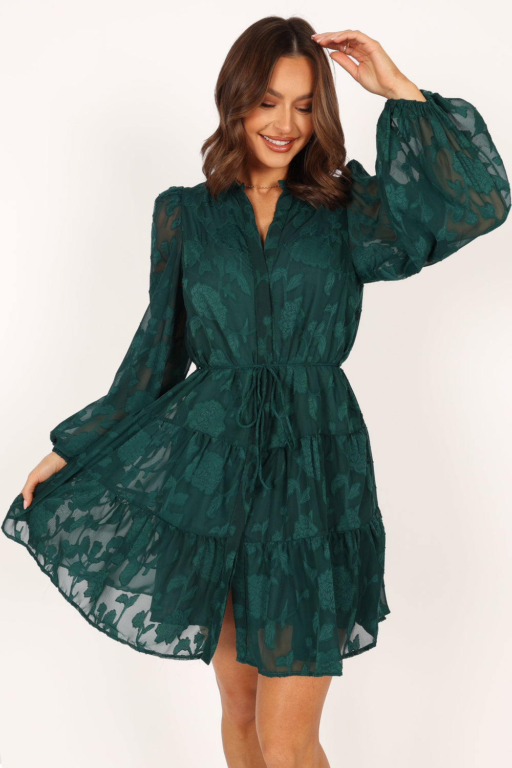 DRESSES @Monary Long Sleeve Mini Dress - Emerald