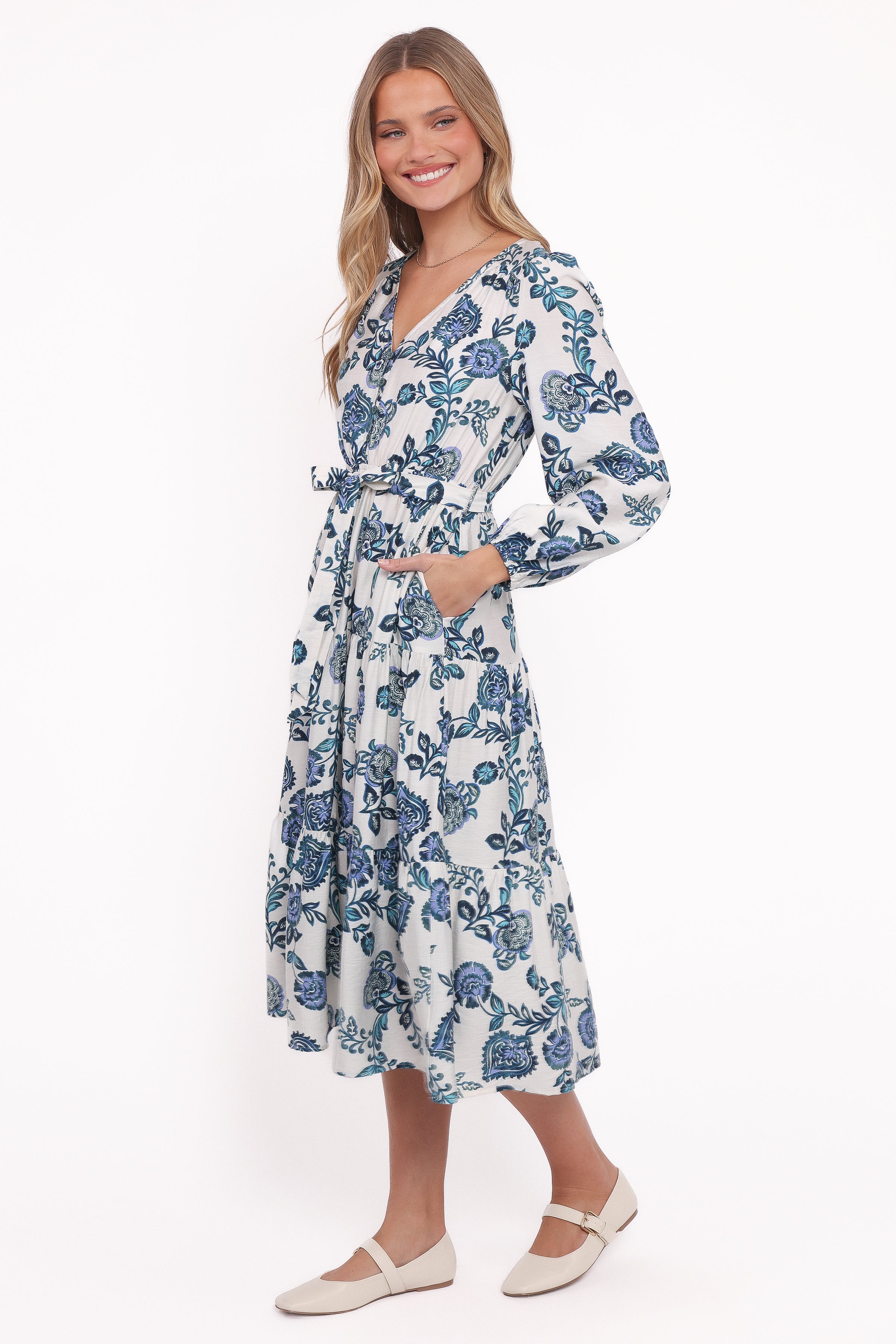 DRESSES Monica Long Sleeve Midi Dress - Blue Floral