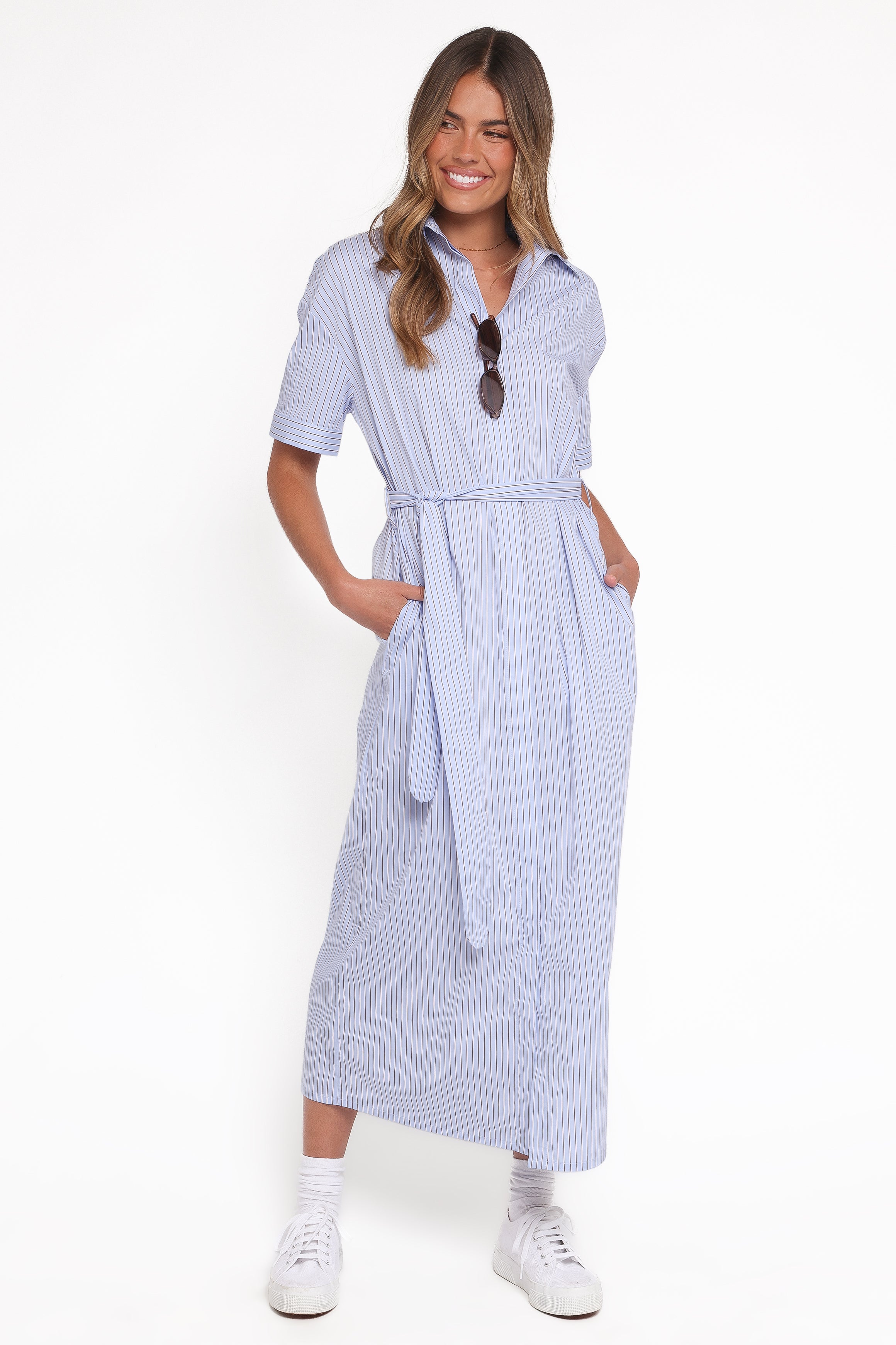 DRESSES Morrison Short Sleeve Shirt Dress - Blue Brown Stripe