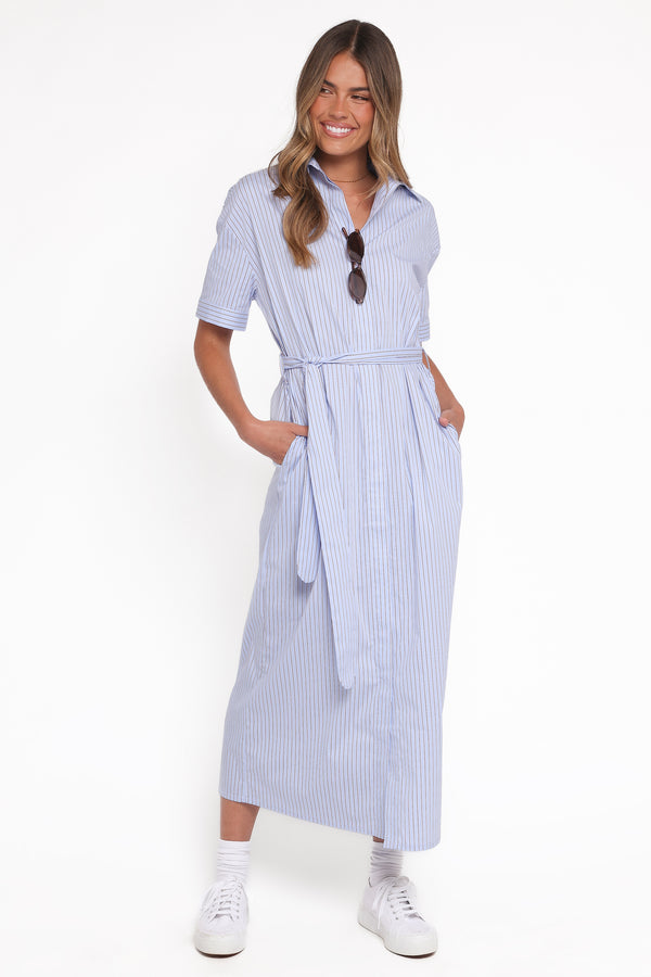 DRESSES Morrison Short Sleeve Shirt Dress - Blue Brown Stripe
