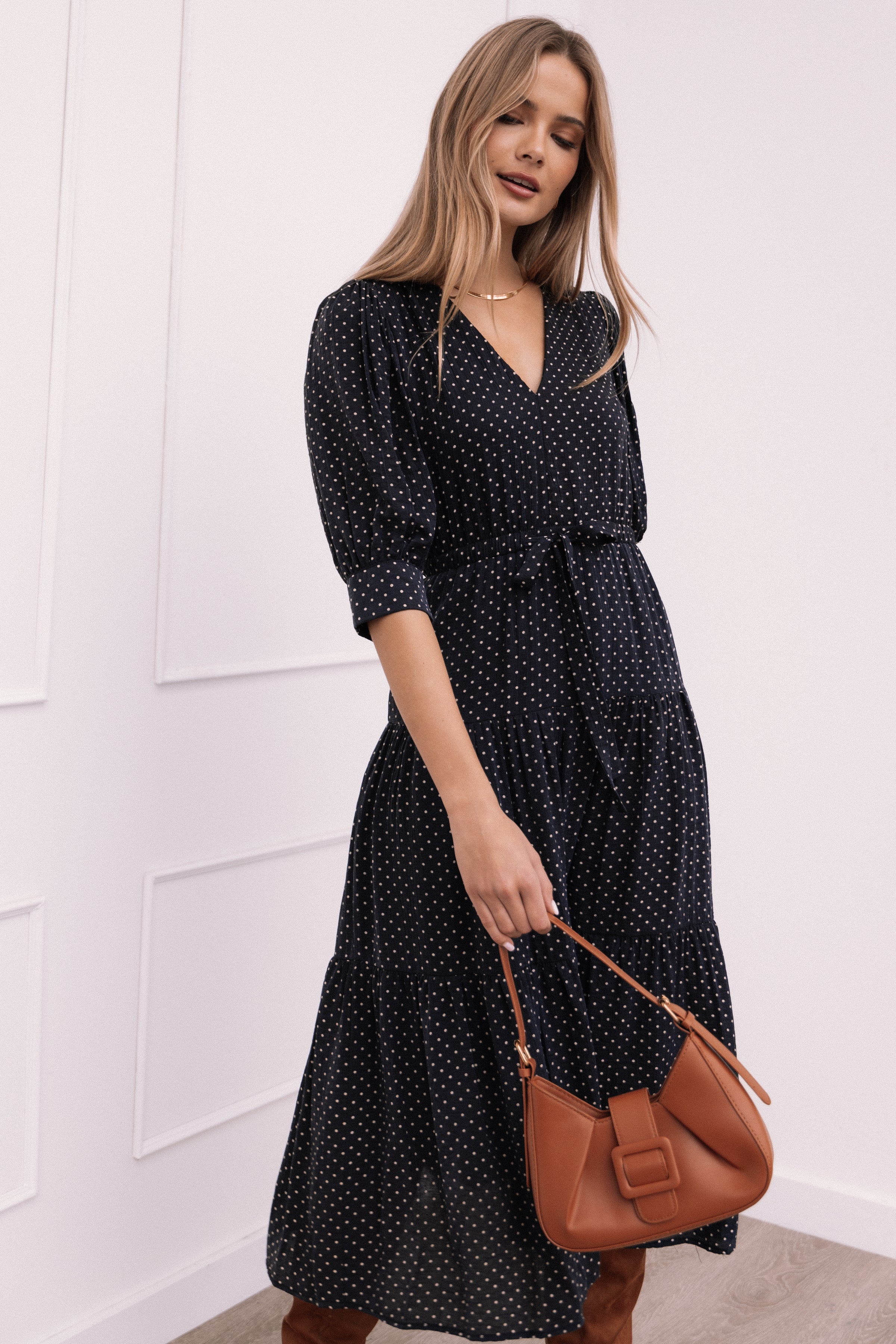 DRESSES Moscow Midi Dress - Black Polka Dot