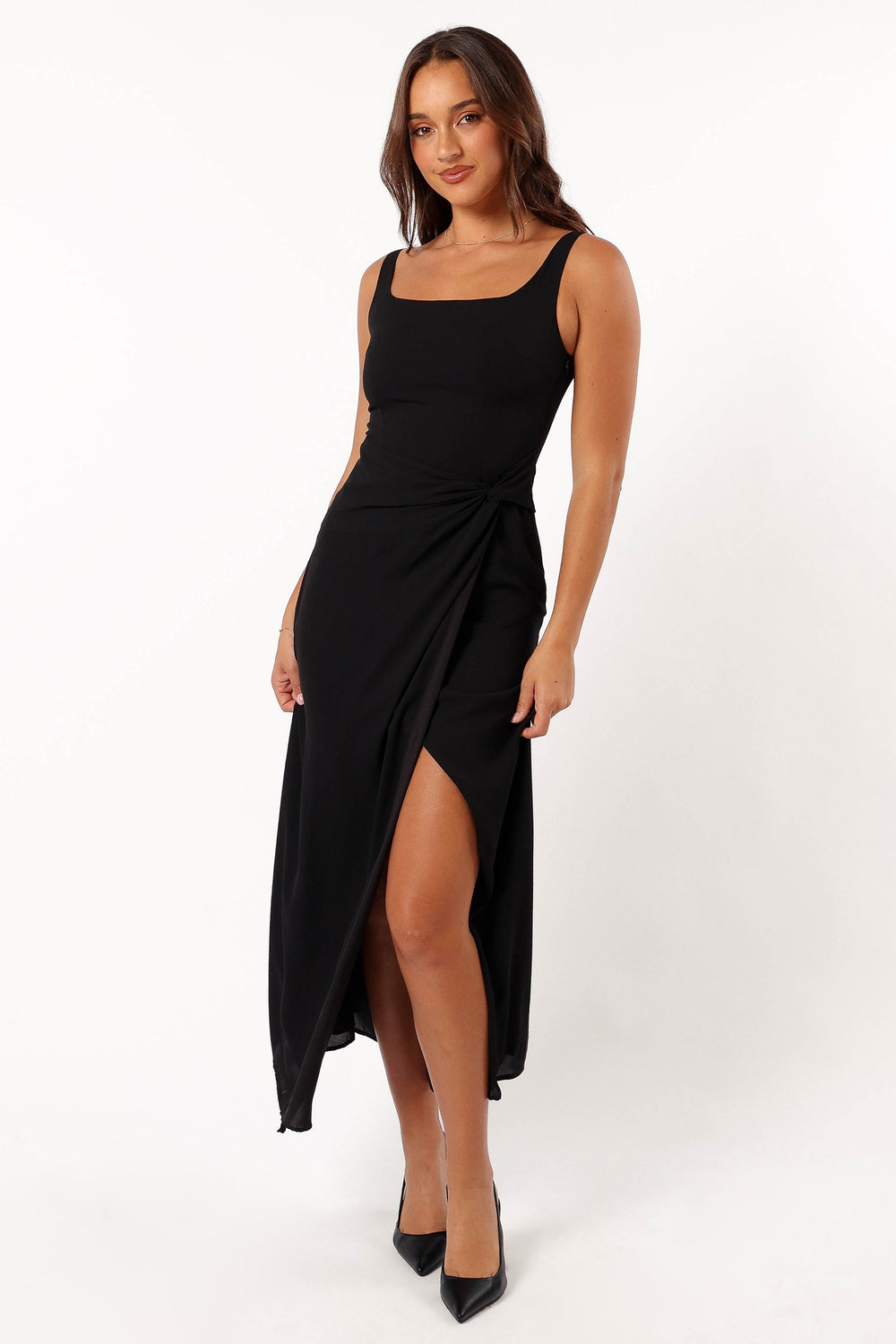 Nadea Faux Wrap Maxi Dress - Black - Petal & Pup