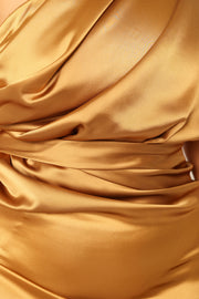 Mustard Asymmetric Drape Detail Maxi Dress