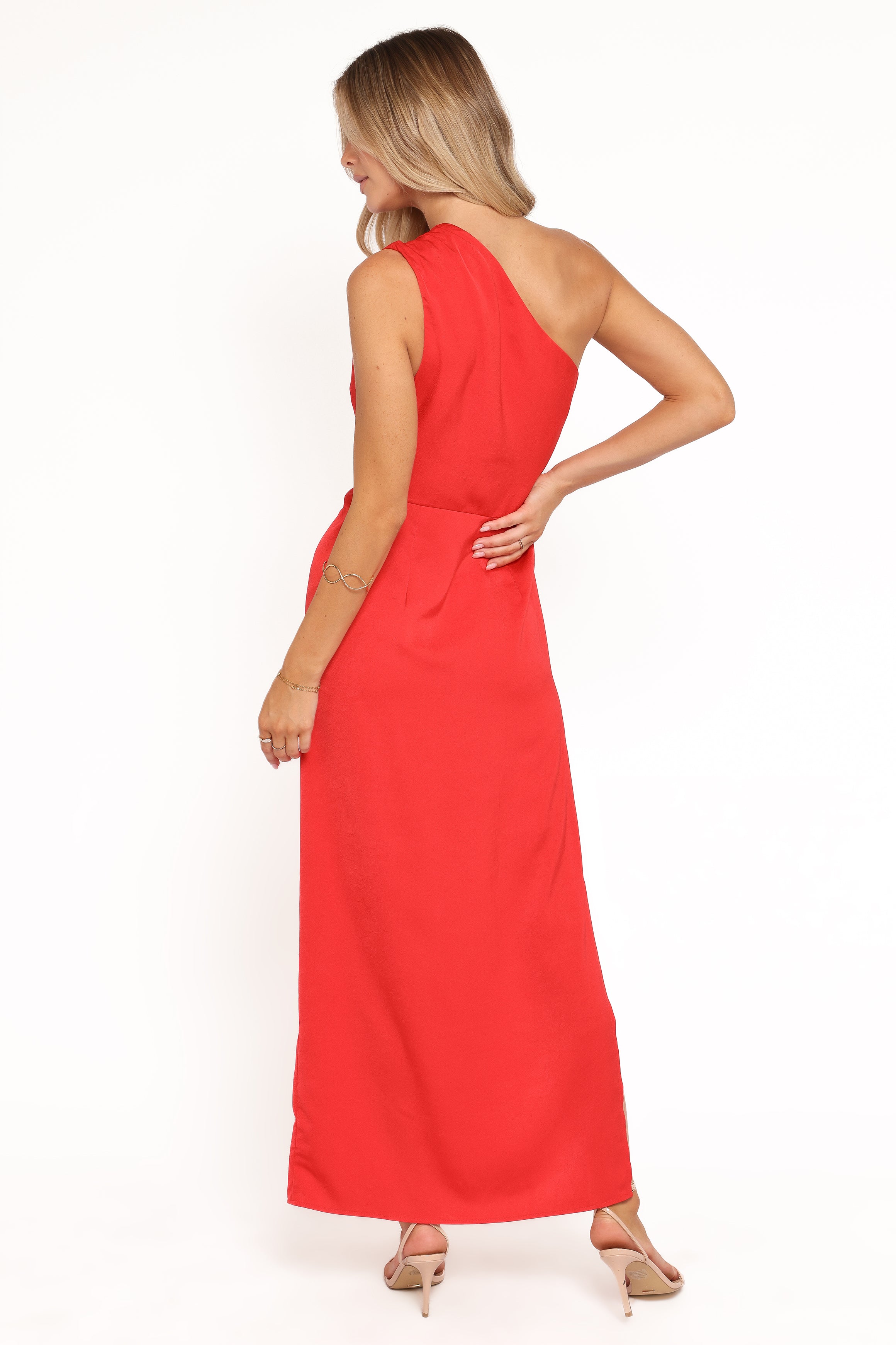 DRESSES Nadia One Shoulder Maxi Dress - Red Jacquard Satin