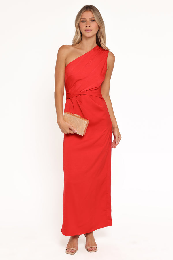 DRESSES Nadia One Shoulder Maxi Dress - Red Jacquard Satin