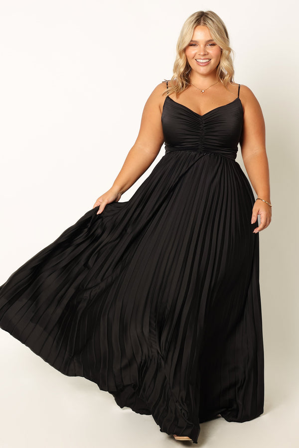 DRESSES @Naira Pleated Maxi Dress - Black