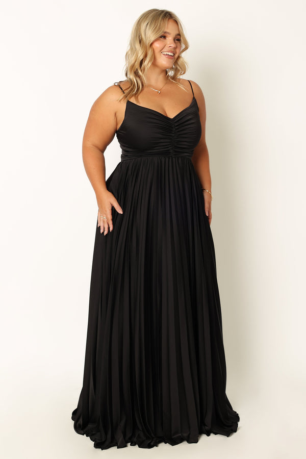 DRESSES @Naira Pleated Maxi Dress - Black