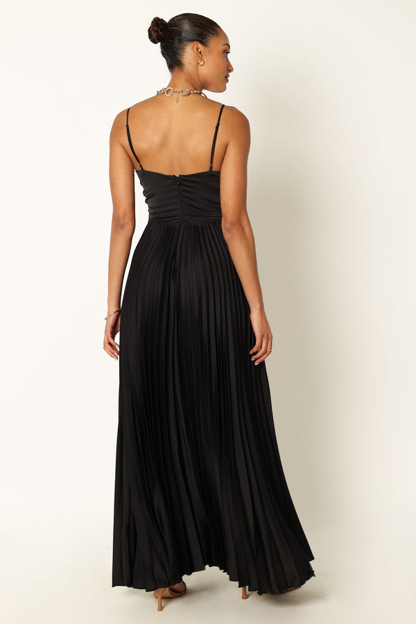 DRESSES @Naira Pleated Maxi Dress - Black