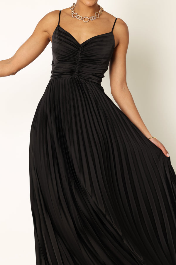 DRESSES @Naira Pleated Maxi Dress - Black