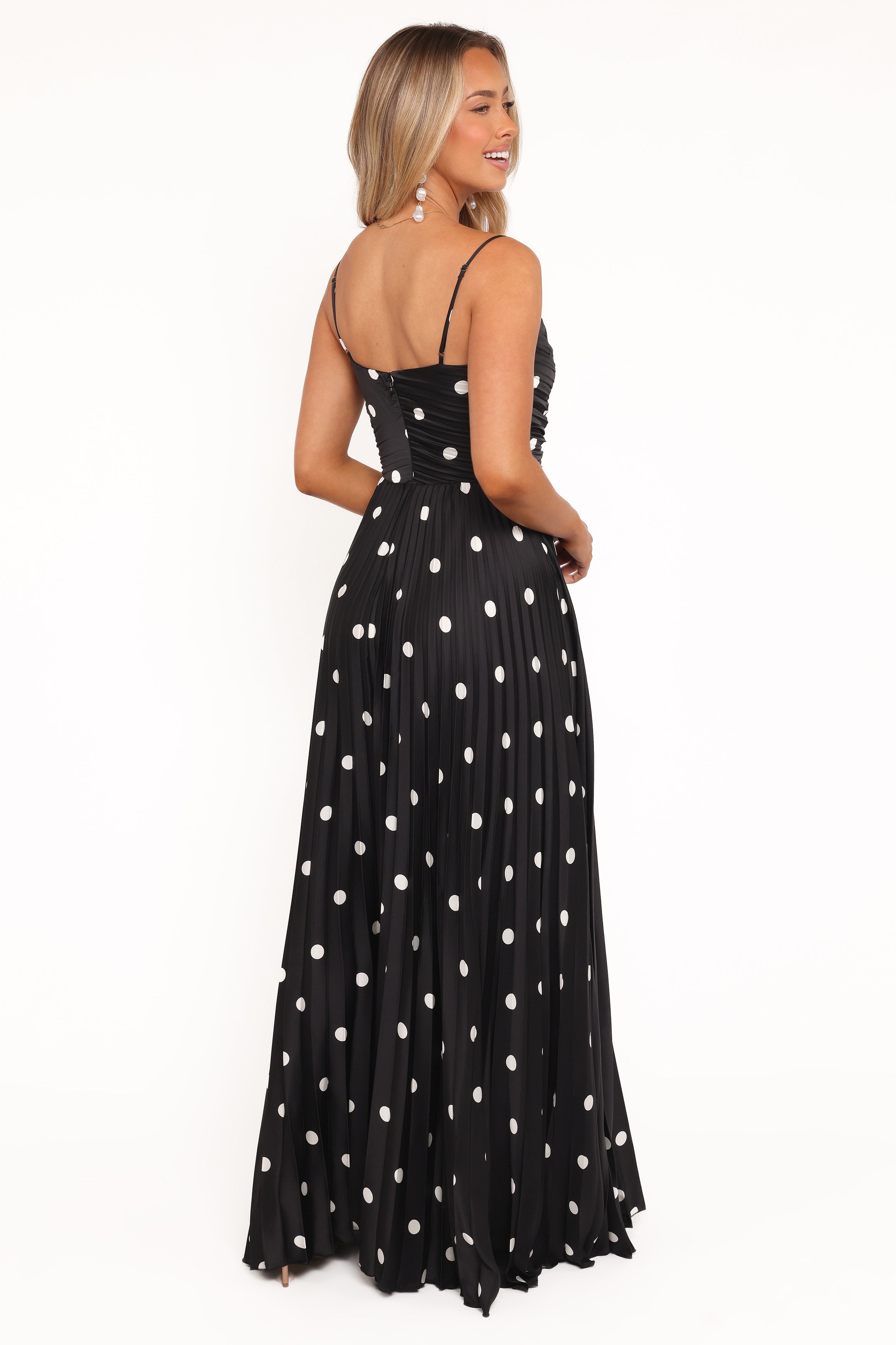 DRESSES Naira Pleated Maxi Dress - Black Polka Dot