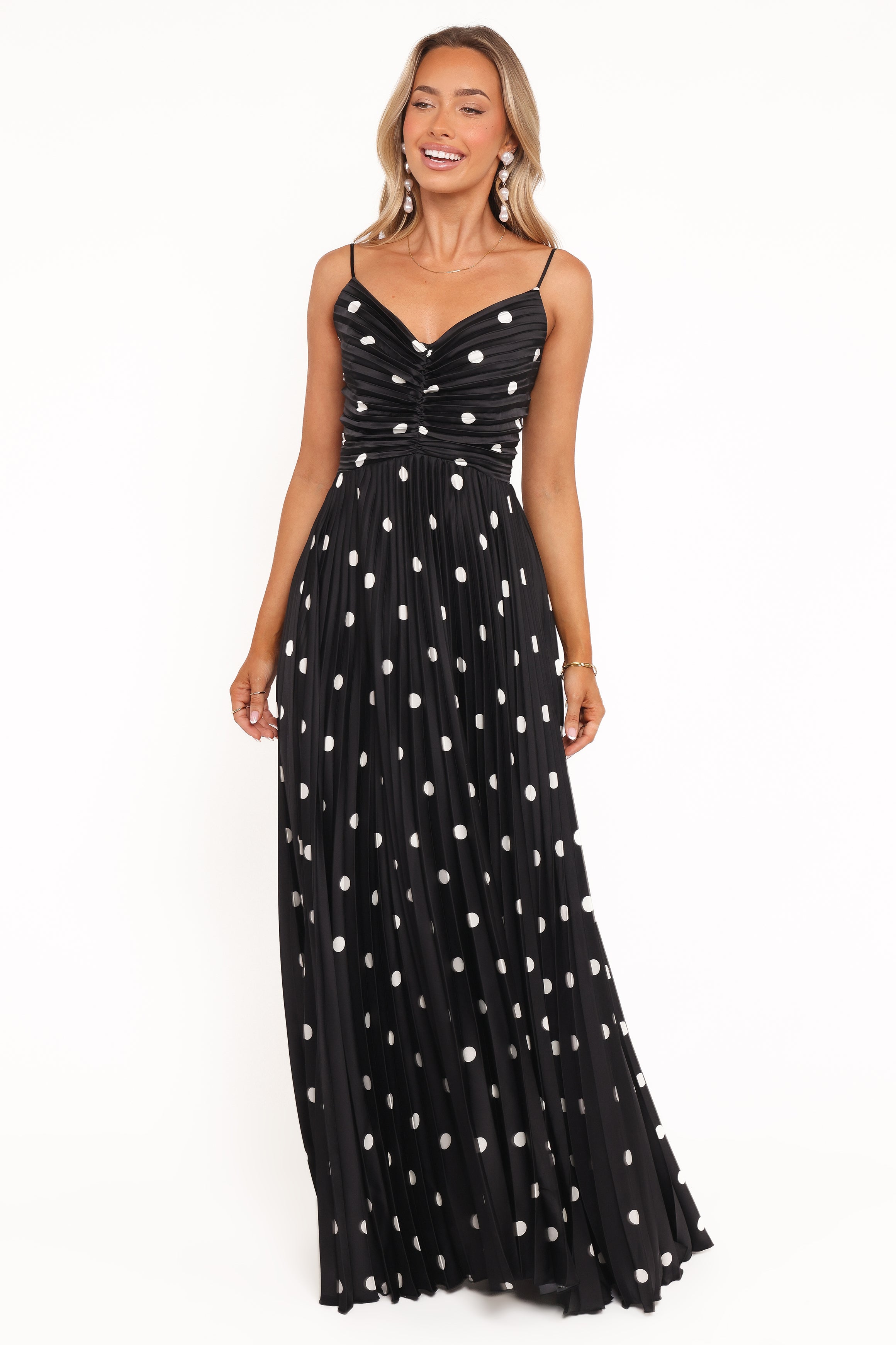 DRESSES Naira Pleated Maxi Dress - Black Polka Dot