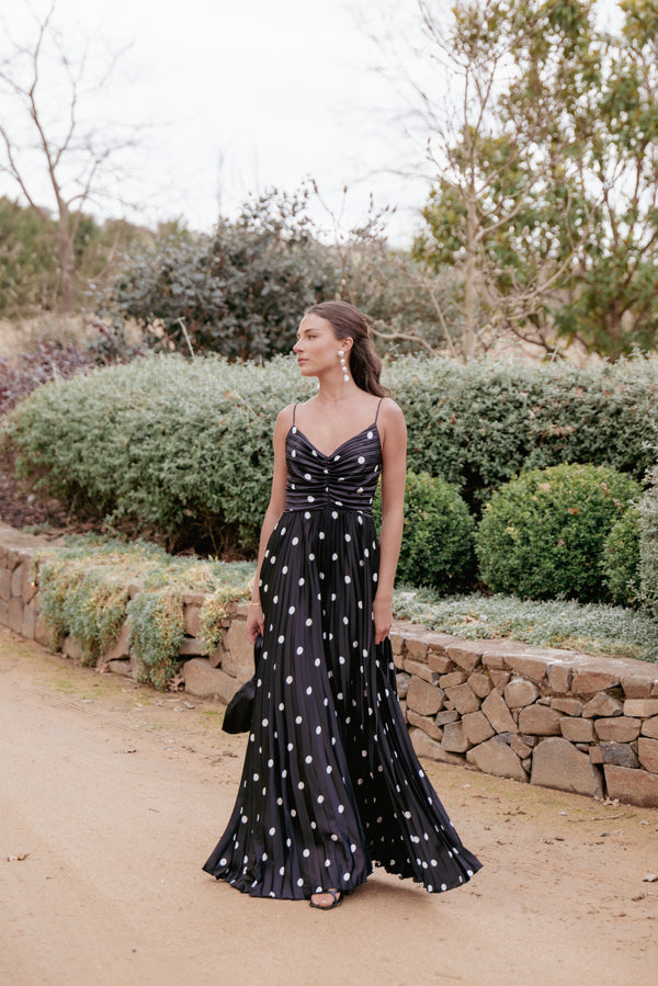 DRESSES Naira Pleated Maxi Dress - Black Polka Dot
