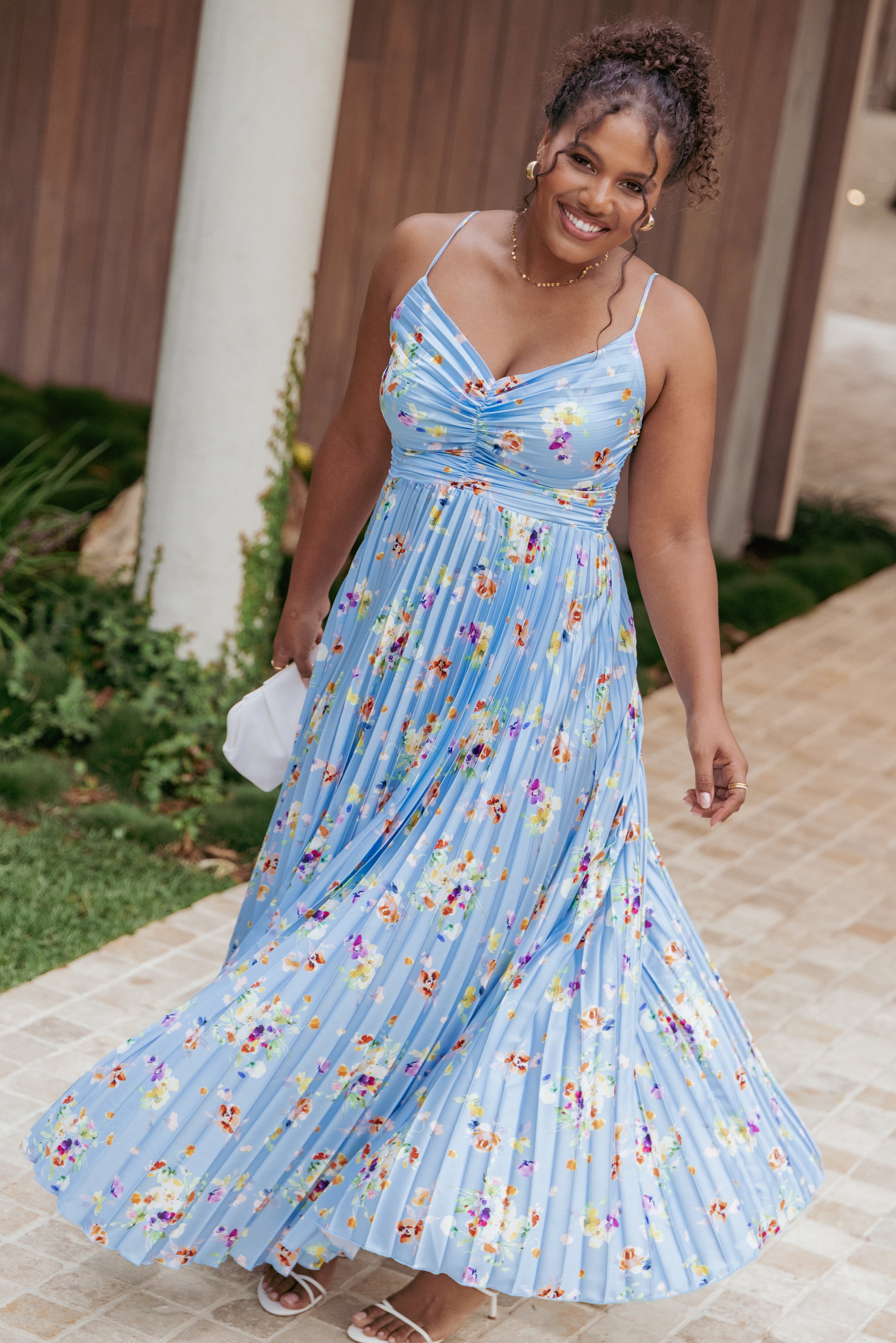 DRESSES Naira Pleated Maxi Dress - Cornflower Blue Floral