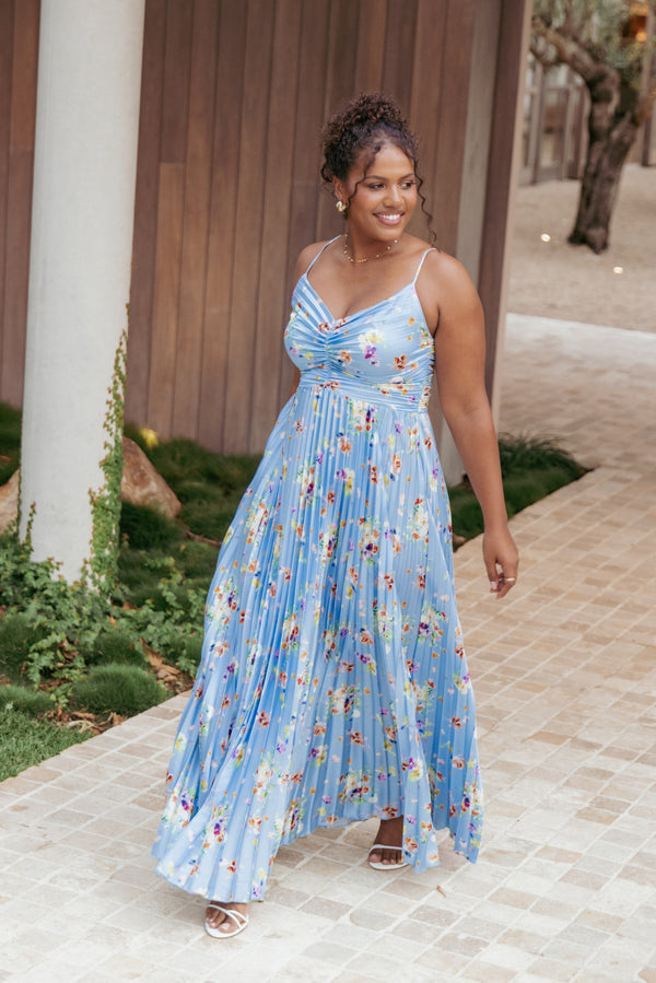 DRESSES Naira Pleated Maxi Dress - Cornflower Blue Floral