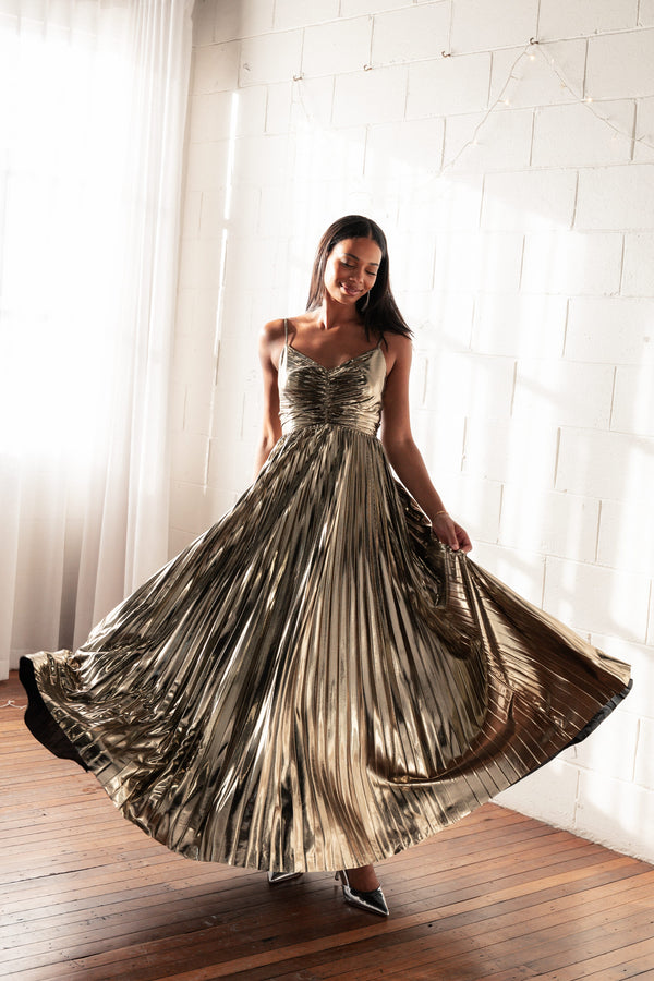 DRESSES Naira Pleated Maxi Dress - Gold