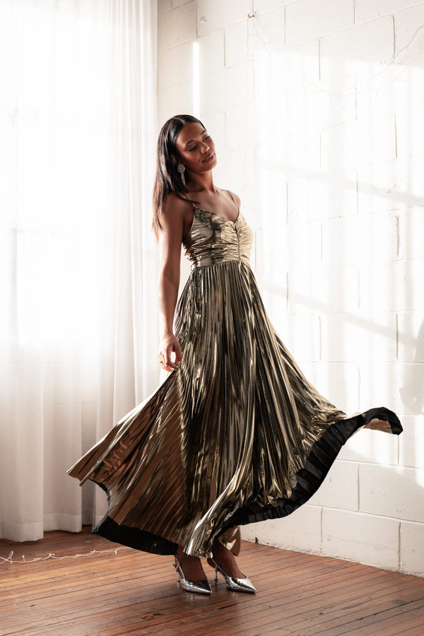 DRESSES Naira Pleated Maxi Dress - Gold
