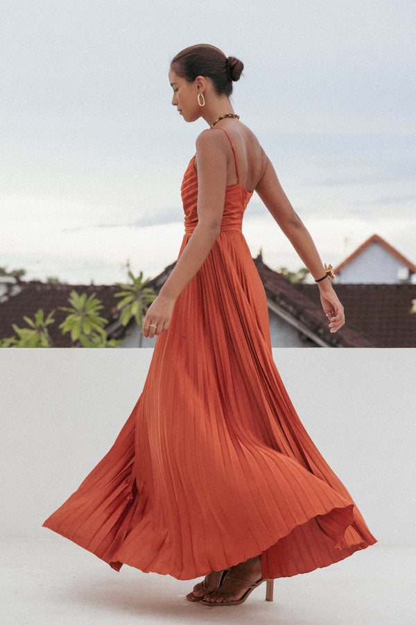 DRESSES Naira Pleated Maxi Dress - Sunset Orange