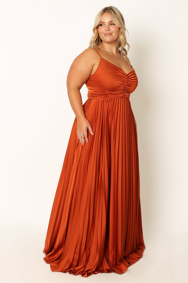 DRESSES @Naira Pleated Maxi Dress - Sunset Orange