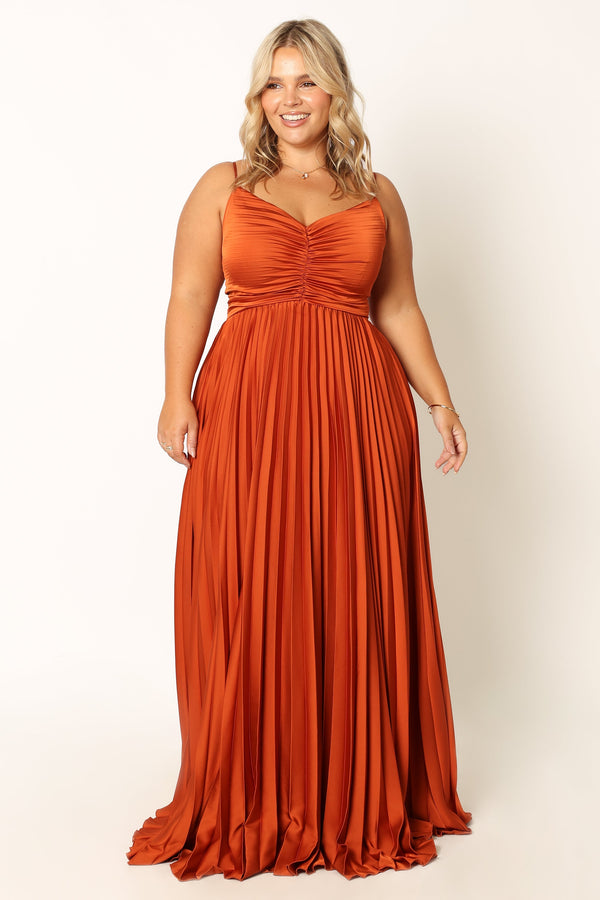 DRESSES @Naira Pleated Maxi Dress - Sunset Orange