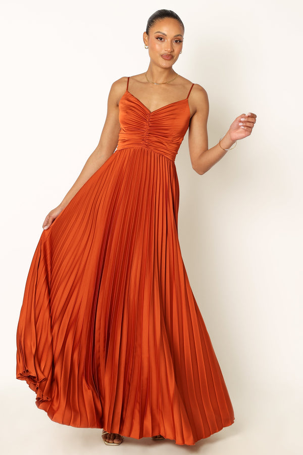 DRESSES @Naira Pleated Maxi Dress - Sunset Orange