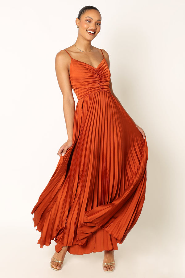 DRESSES @Naira Pleated Maxi Dress - Sunset Orange