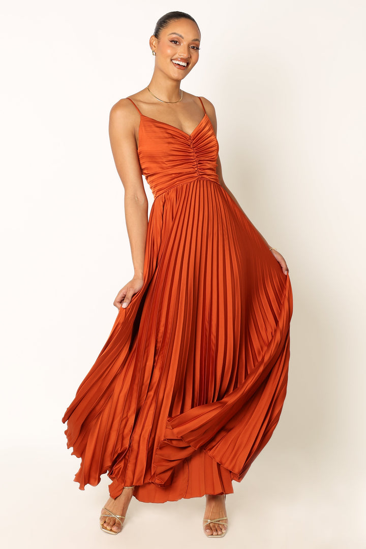 Collective Dress - Naira Pleated Maxi Dress - Sunset Orange sixth image