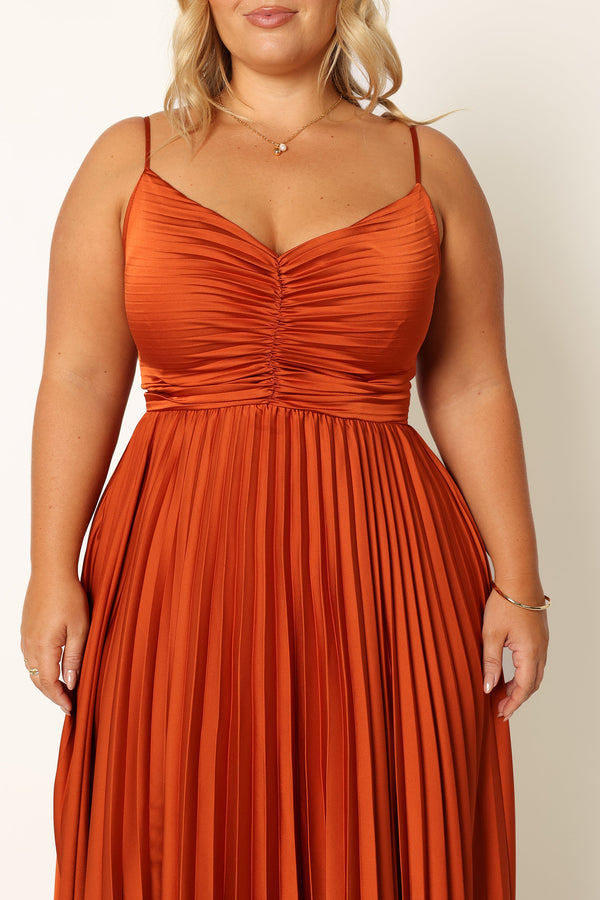 DRESSES @Naira Pleated Maxi Dress - Sunset Orange