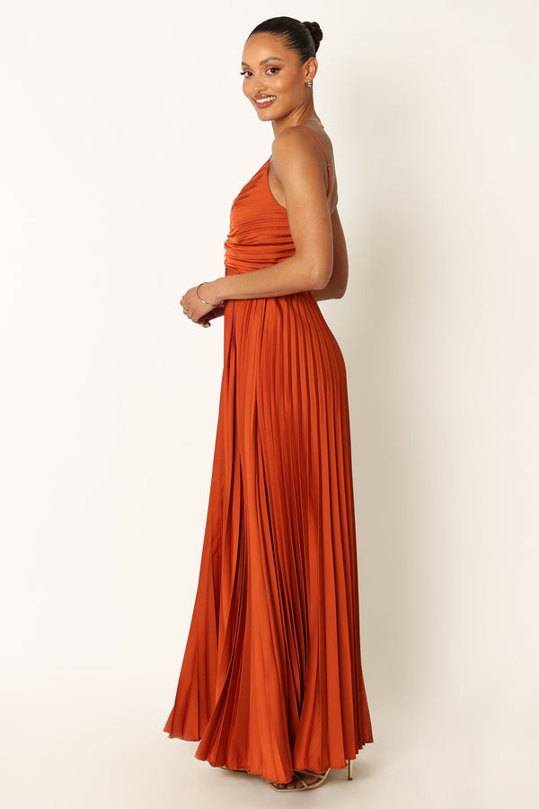 DRESSES @Naira Pleated Maxi Dress - Sunset Orange