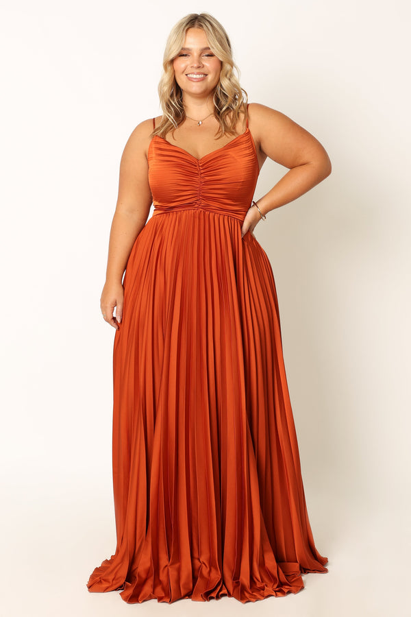 DRESSES @Naira Pleated Maxi Dress - Sunset Orange