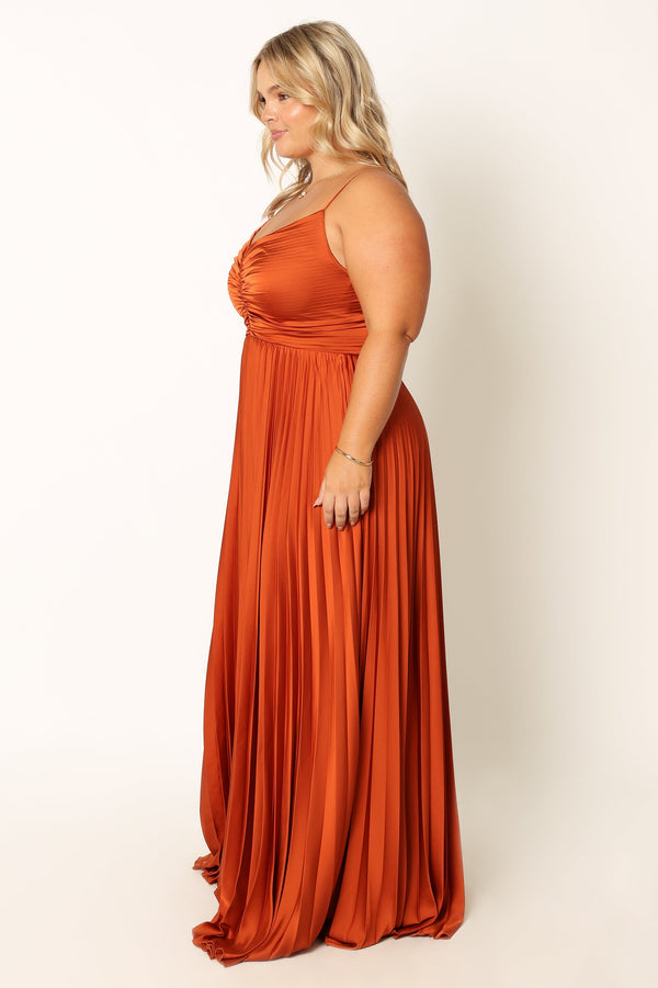 DRESSES @Naira Pleated Maxi Dress - Sunset Orange