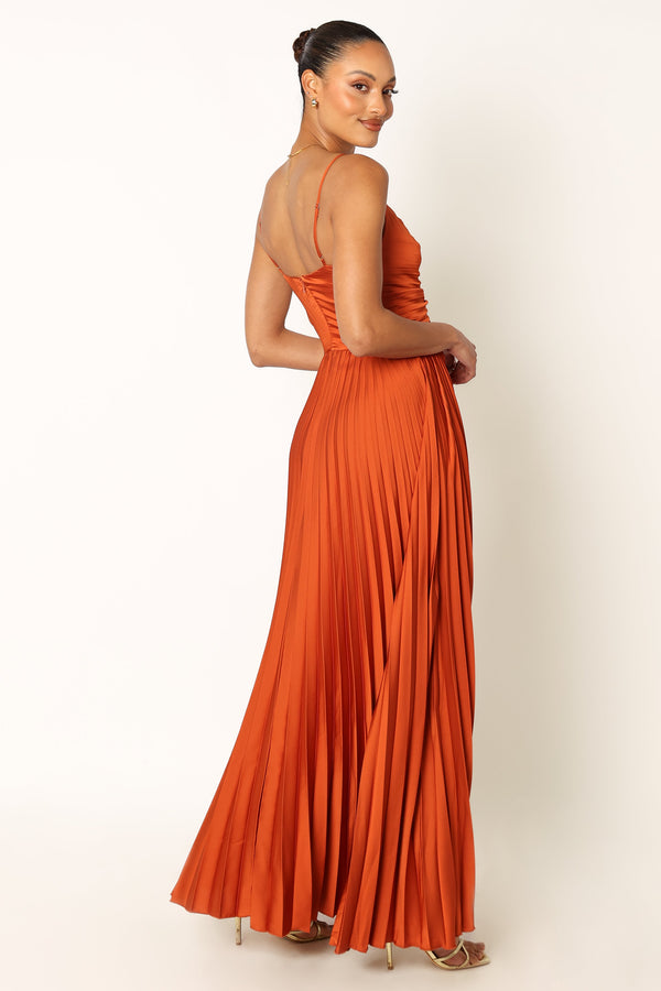 DRESSES @Naira Pleated Maxi Dress - Sunset Orange