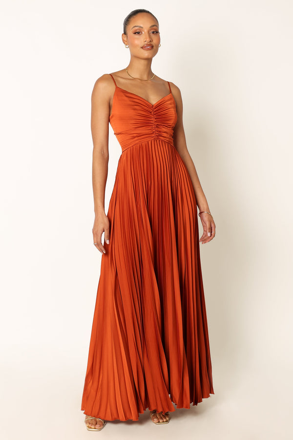 DRESSES @Naira Pleated Maxi Dress - Sunset Orange