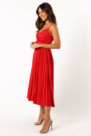 DRESSES @Naira Pleated Midi Dress - Red
