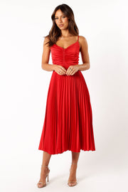 DRESSES @Naira Pleated Midi Dress - Red
