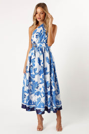 DRESSES @Naomi One Shoulder Midi Dress - Blue Floral